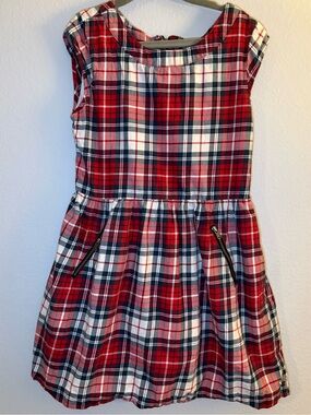 GAP Red White and Navy Plaid Sleeveless Cotton Dress